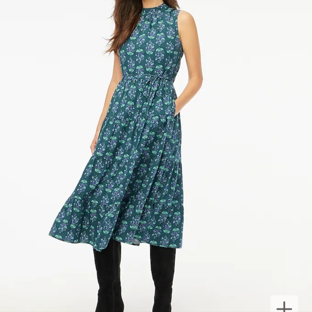 J Crew Factory Printed mockneck tiered midi dress CD299 NWT Size 6 - Picture 2 of 9